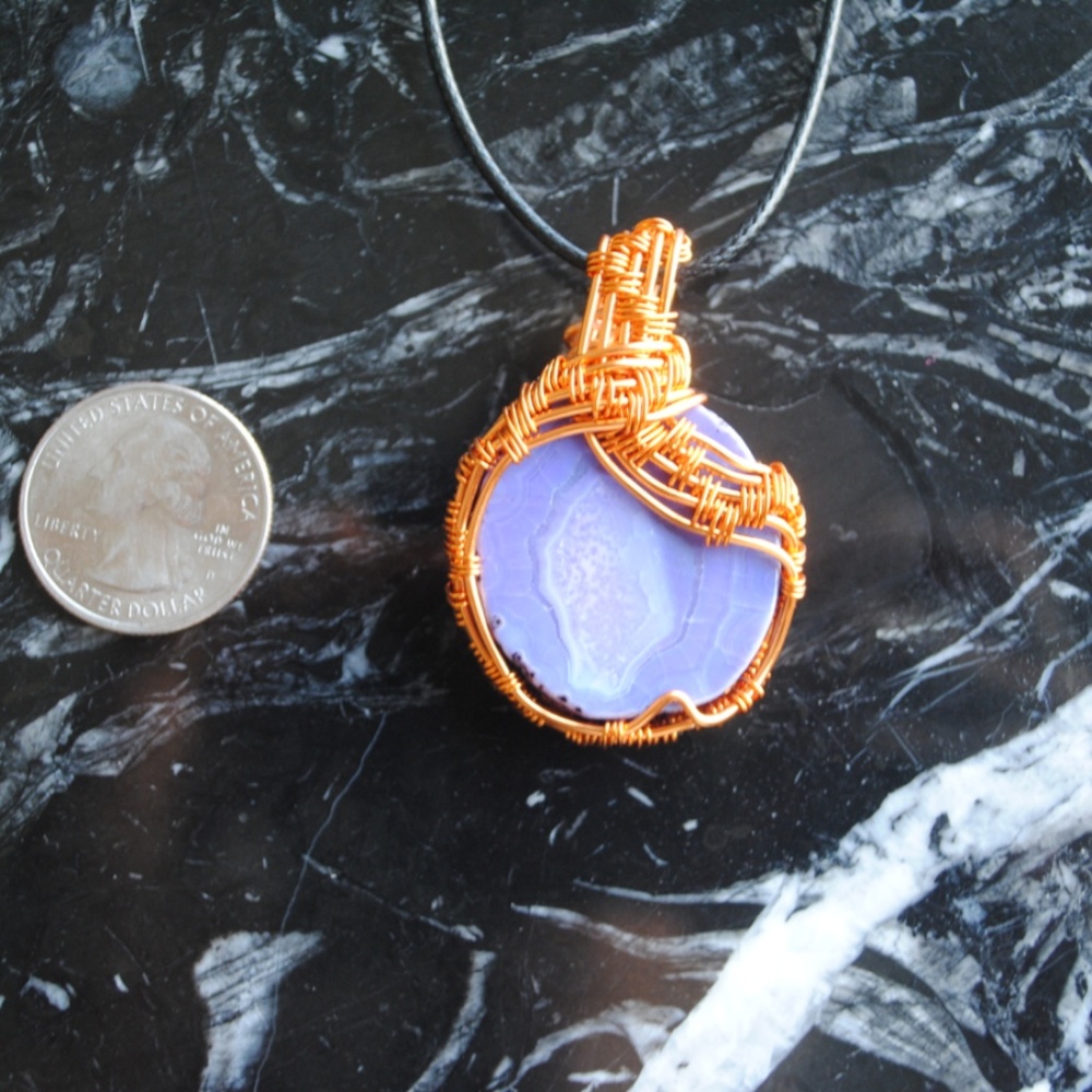 purple druzy quartz handmade wire wrap pendant